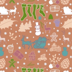 Enchanted Christmas Wonderland Pattern teal on light brown