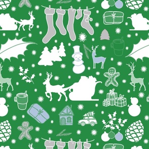 Enchanted Christmas Wonderland Pattern white on green