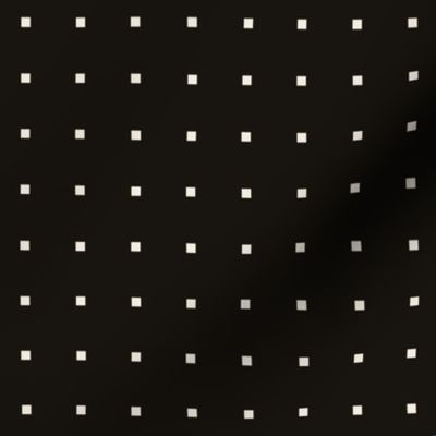 Small scale / Beige dotted squares grid on black / Modern simple checks minimal dots geometric blocks light creamy ivory / dark background non directional neutrals blender