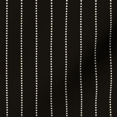Small scale / Vertical dotted lines beige on black / Minimal simple beaded circle dots classic thin stripes in pale light creamy ivory and dark background / modern mens neutrals nursery blender