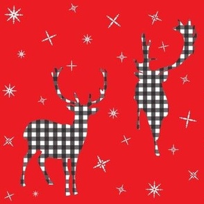 Gingham Christmas Deer in Festive Red