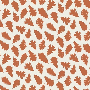 Tossed Oak Leaf Pattern in Topaz and White Dove