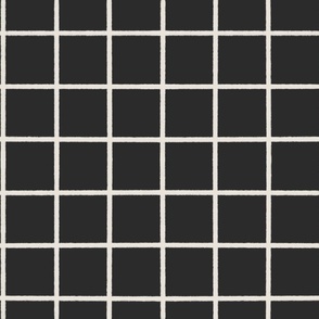 Minimalist plaid Origami White Grid on Tricorn Black
