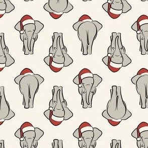 (small scale) Christmas Elephants - Santa elephants - coming and going - cream - LAD23