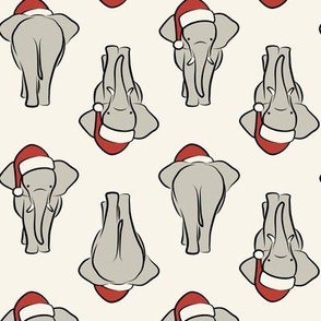 Christmas Elephants - Santa elephants - coming and going - cream - LAD23
