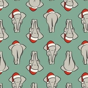 (small scale) Christmas Elephants - Santa elephants - coming and going - sage - LAD23