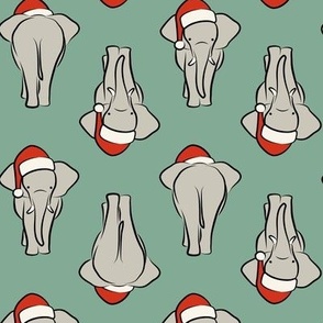 Christmas Elephants - Santa elephants - coming and going - sage - LAD23