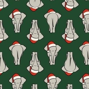 (small scale) Christmas Elephants - Santa elephants - coming and going - dark green - LAD23