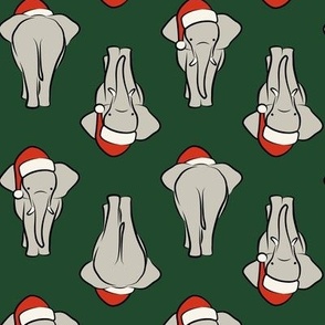 Christmas Elephants - Santa elephants - coming and going - dark green - LAD23