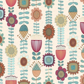 Vertical Stripe Whimsy Flowers // Buff Background