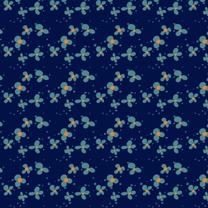 0005j/S Funky  Flowers//Midnight Blue, Teal  (Small)