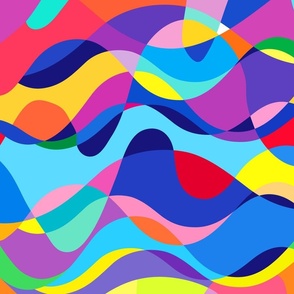 70s Multi-colored bold abstract rainbow wave swirl 