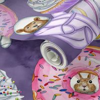 Hand Painted watercolor Sweet Treats Space Friends Surrealist Large Scale Donuts and Cupcakes