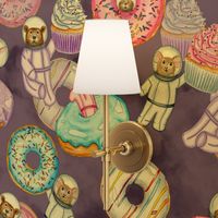 Hand Painted watercolor Sweet Treats Space Friends Surrealist Large Scale Donuts and Cupcakes