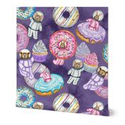 Hand Painted watercolor Sweet Treats Space Friends Surrealist Large Scale Donuts and Cupcakes