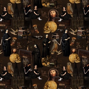 10" Nostalgic Middle Ages Nightmare - nuns, churches, Jesus and plenty of horror - halloween aesthetic skeletons halloween aesthetic goth wallpaper, skulls, black
