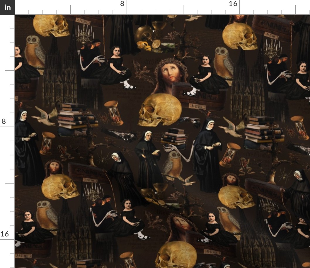 10" Nostalgic Middle Ages Nightmare - nuns, churches, Jesus and plenty of horror - halloween aesthetic skeletons halloween aesthetic goth wallpaper, skulls, black