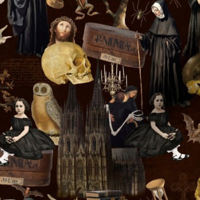 10" Nostalgic Middle Ages Nightmare - nuns, churches, Jesus and plenty of horror - halloween aesthetic skeletons halloween aesthetic goth wallpaper, skulls, - dark red