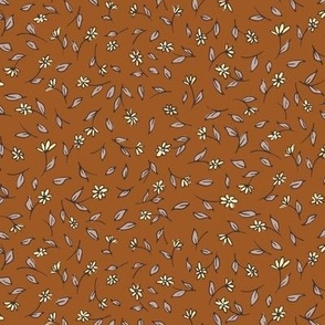 Scattered Wildflowers in rust orange - small scale