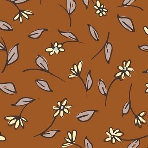 Scattered Wildflowers in rust orange - large scale