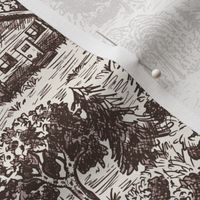 Lakeside Vacation Cabin Toile De Jouy - Medium Scale - Brown