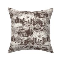 Lakeside Vacation Cabin Toile De Jouy - Medium Scale - Brown