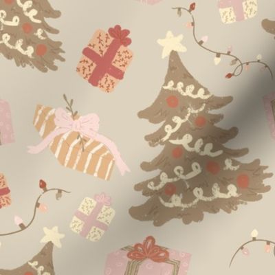 boho christmas trees and presents - mint