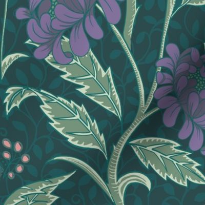 Lg-Arts and Crafts Chrysanthemum -dark green purple