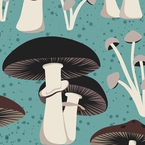 Foraging - Woodland Mushrooms Light Teal Large 