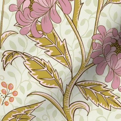Lg-Arts and Crafts Chrysanthemum  Cream, Pink, Gold