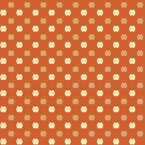 Abstract Floral Shapes, Checkerboard Style, Rust, Brown, Yellow