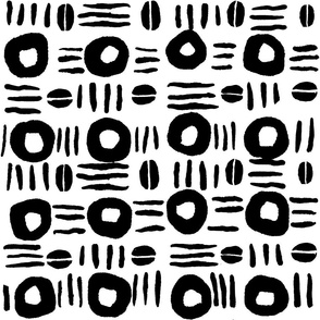 Black and White Abstract Circles and Lines in a Grid