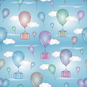 Air Balloons and Suitcases Flying in the Sky Surrealist Wallpaper