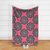 24” Vivid Pink Sunset on Sea Polka Dot Mandala - Large