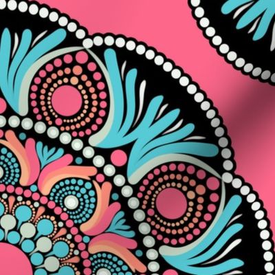 24” Vivid Pink Sunset on Sea Polka Dot Mandala - Large