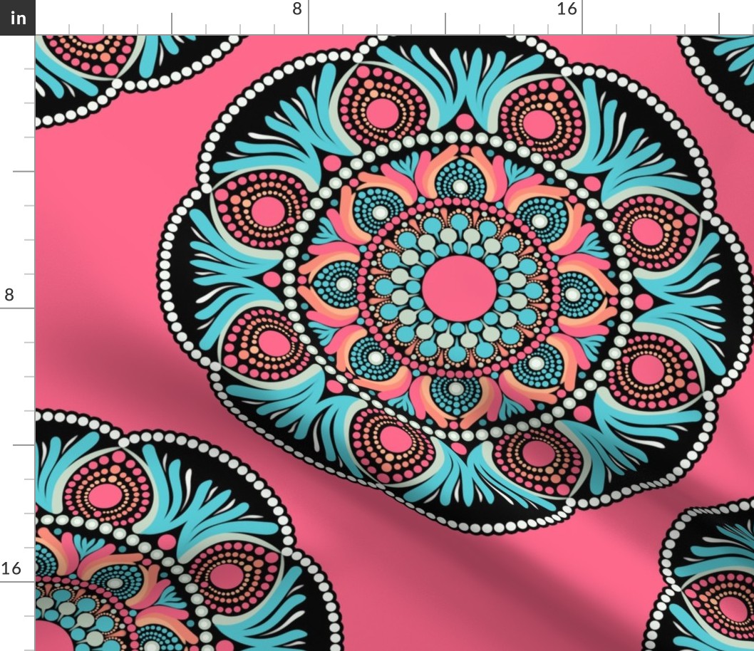 24” Vivid Pink Sunset on Sea Polka Dot Mandala - Large