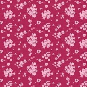 Spring buds crimson and pink small cottage pattern