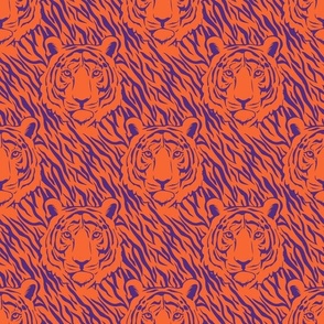 Large Scale Tiger Faces and Stripes in Clemson Orange and Regalia Purple