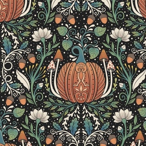 East Fork Pumpkin motifs orange, green and cream - fall - floral - acorn - home decor - wallpaper - bedding -mushroom