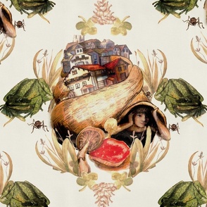 Home is where You are Surrealist Snailshell Vignettes Wallpaper on Ivory 27in