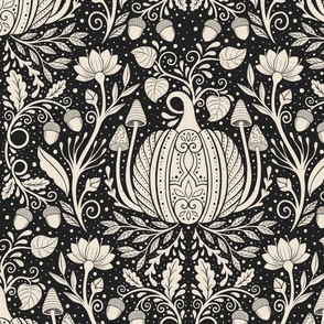   East Fork Pumpkin motifs black and cream - fall - floral - acorn - home decor - wallpaper - bedding -mushroom.
