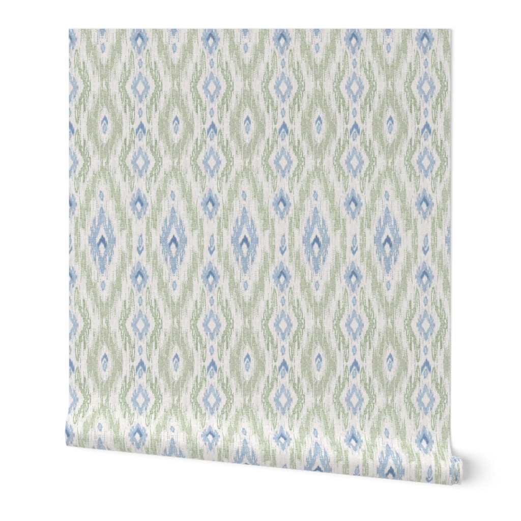 Grandmillennial Ikat Stripes on linen texture Old blue sage green 3.5"