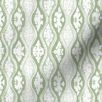 Traditional vintage Ikat Ogee stripes _soft sage  green