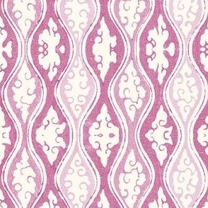 Traditional vintage Ikat Ogee stripes _Plum pink white
