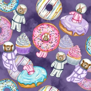 Hand Painted Watercolor Space Sweet Dreams Donuts and Animals Medium Scale