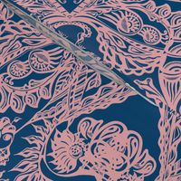 Serene wallscapes in tender pink lace on blue denim - large