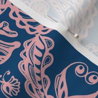 Serene wallscapes in tender pink lace on blue denim - large