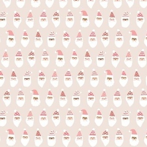 Cheerful Santa Clause Faces on Muted Neutral Pink - 1 inch