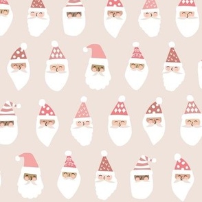 Cheerful Santa Clause Faces on Muted Neutral Pink - 2 inch