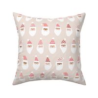 Cheerful Santa Clause Faces on Muted Neutral Pink - 3 inch